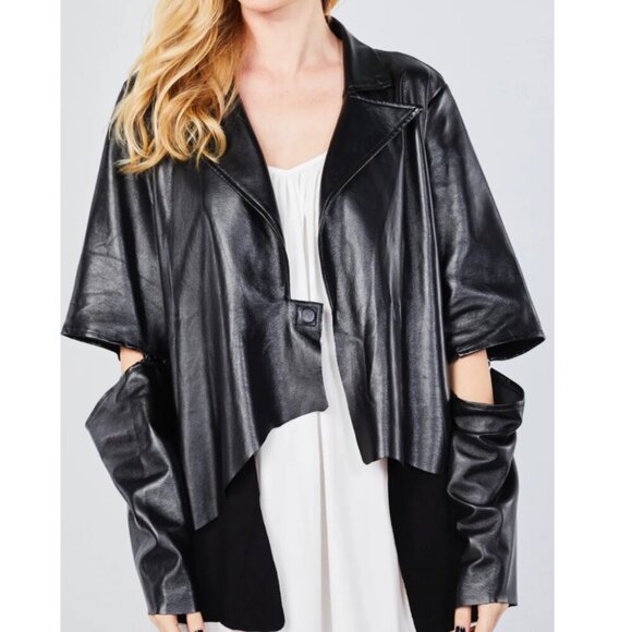 TOV Leather and Suede Jacket Removable Sleeves Lined Cutouts Black Size 38 / Sma - Picture 1 of 15